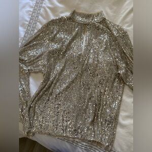 Zara Shimmering Silver Sequin Blouse/Top